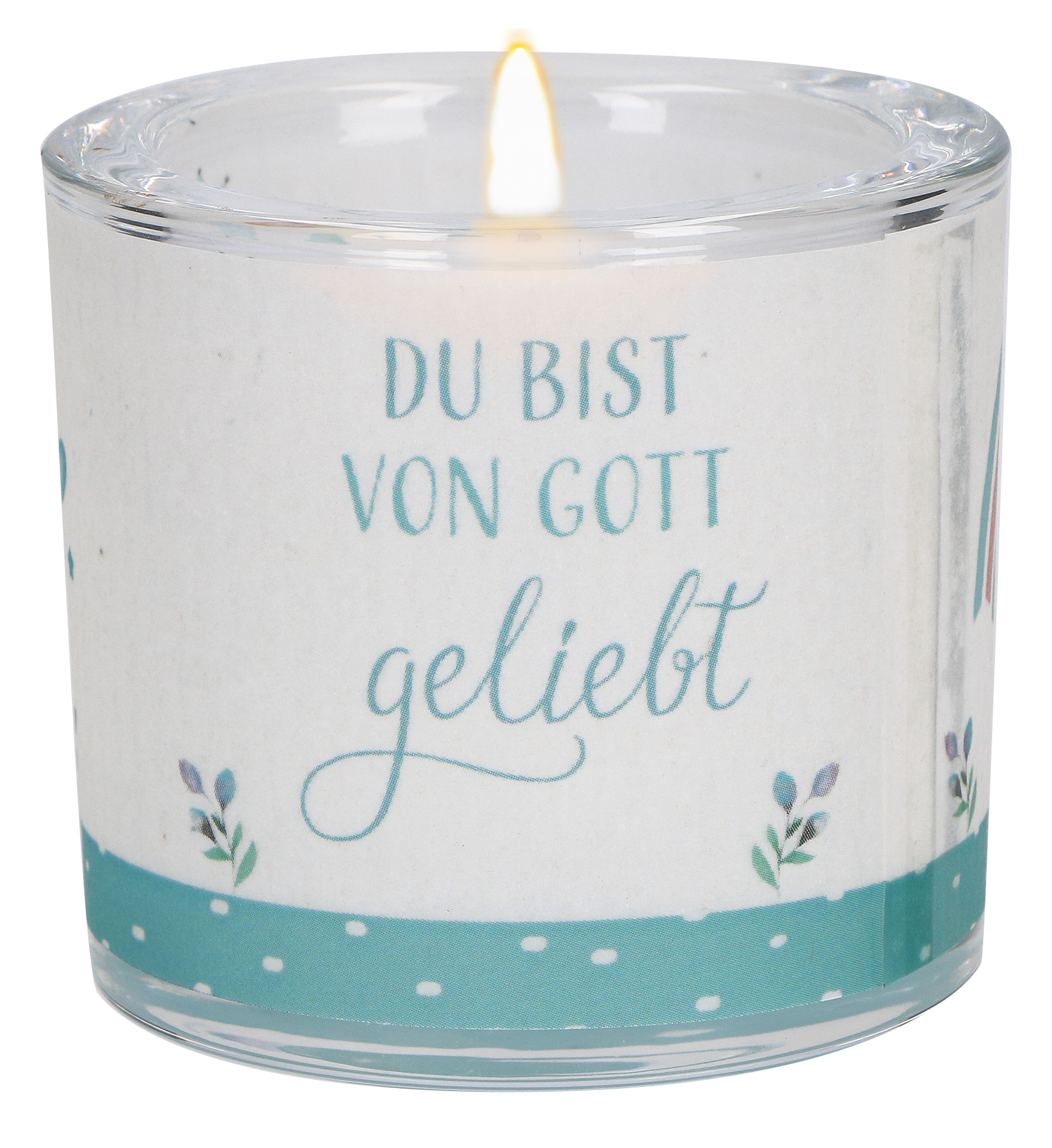 Glaswindlicht zur Taufe - Du bist von Gott geliebt & Blau