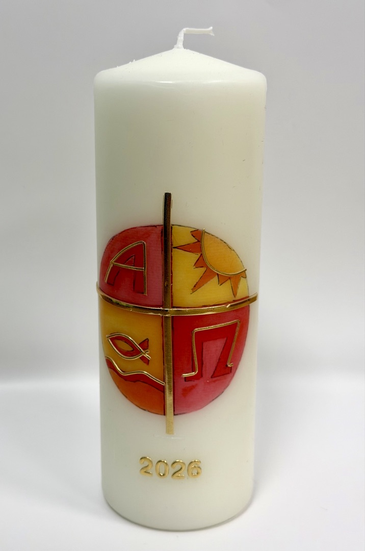 Osterkerze mit Jahreszahl - Symbole & mit Jahreszahl