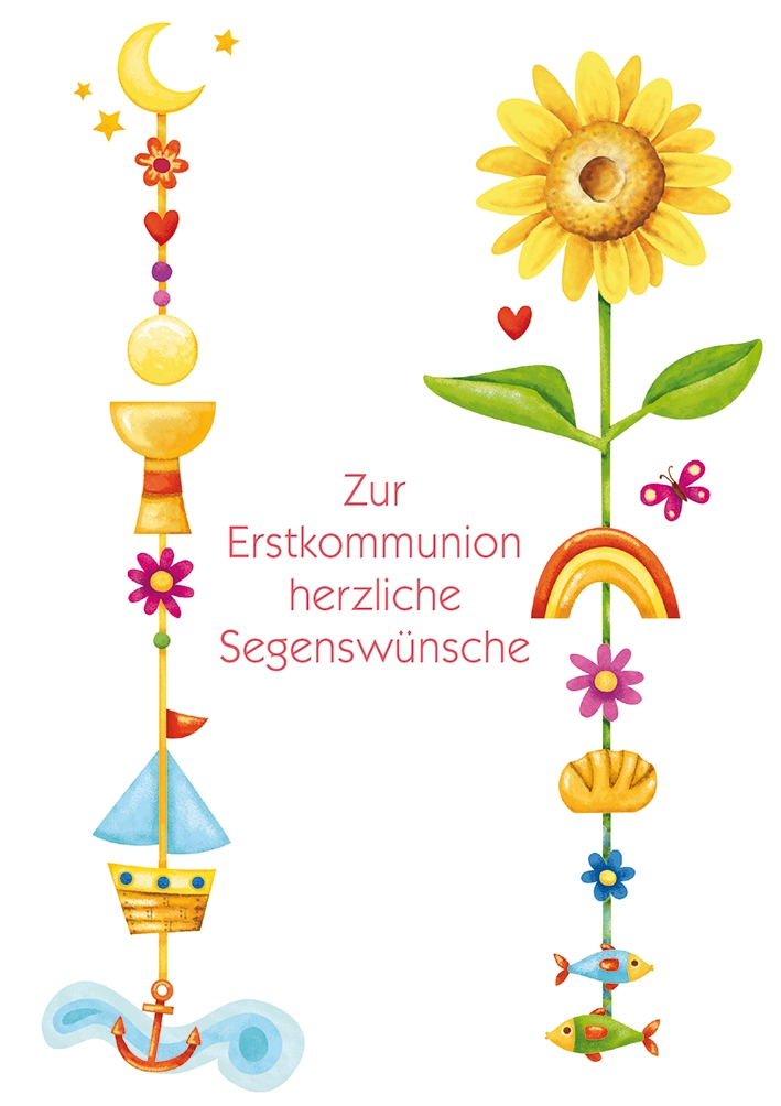 Karte zur Kommunion  - Sonnenblume & Segenswünsche Karte zur Kommunion  - Sonnenblume & Segenswünsche