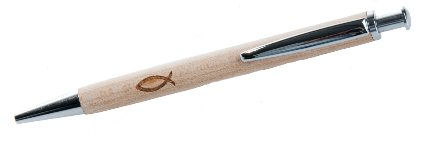 Kurgelschreiber - Holz mit Fischsymbol