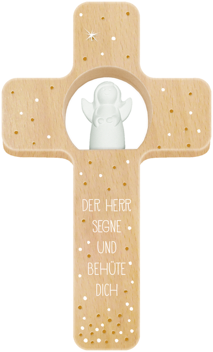 Holzkreuz - Der Herr segne und behüte dich und Schutzengel