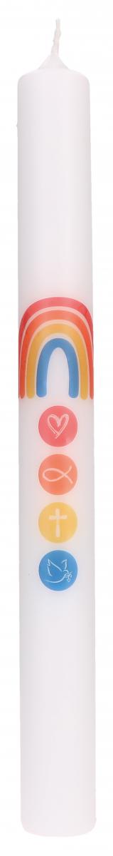 Taufkerze - Regenbogen & Symbole