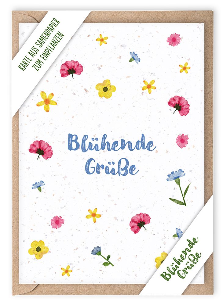 Neutrale Karte - Blühende Grüße & Samenpapier
