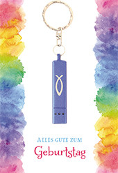 Karte zum Geburtstag - Regenbogenfarben & Blaue Taschenlampe