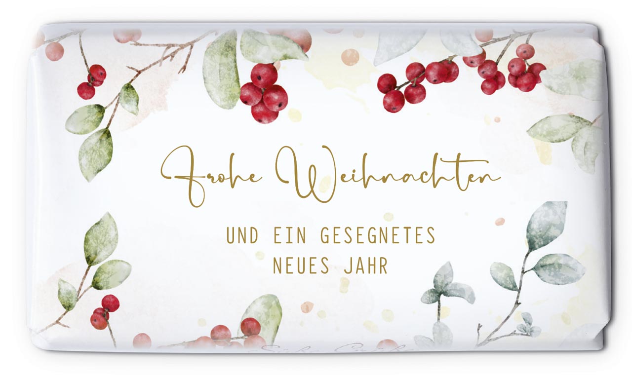 Geschenk-Schokolade - Frohe Weihnachten & Beeren Geschenk-Schokolade - Frohe Weihnachten & Beeren