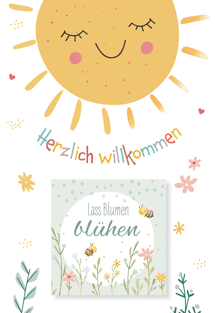 Karte zur Geburt - Willkommen & Blumensamen-Tütchen