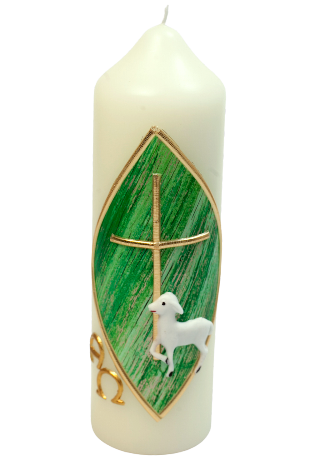 Osterkerze - Lamm auf grünem Hintergrund