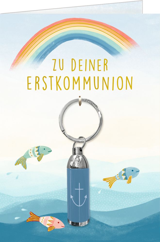 Kommunionkarte - Regenbogen & blaue Taschenlampe