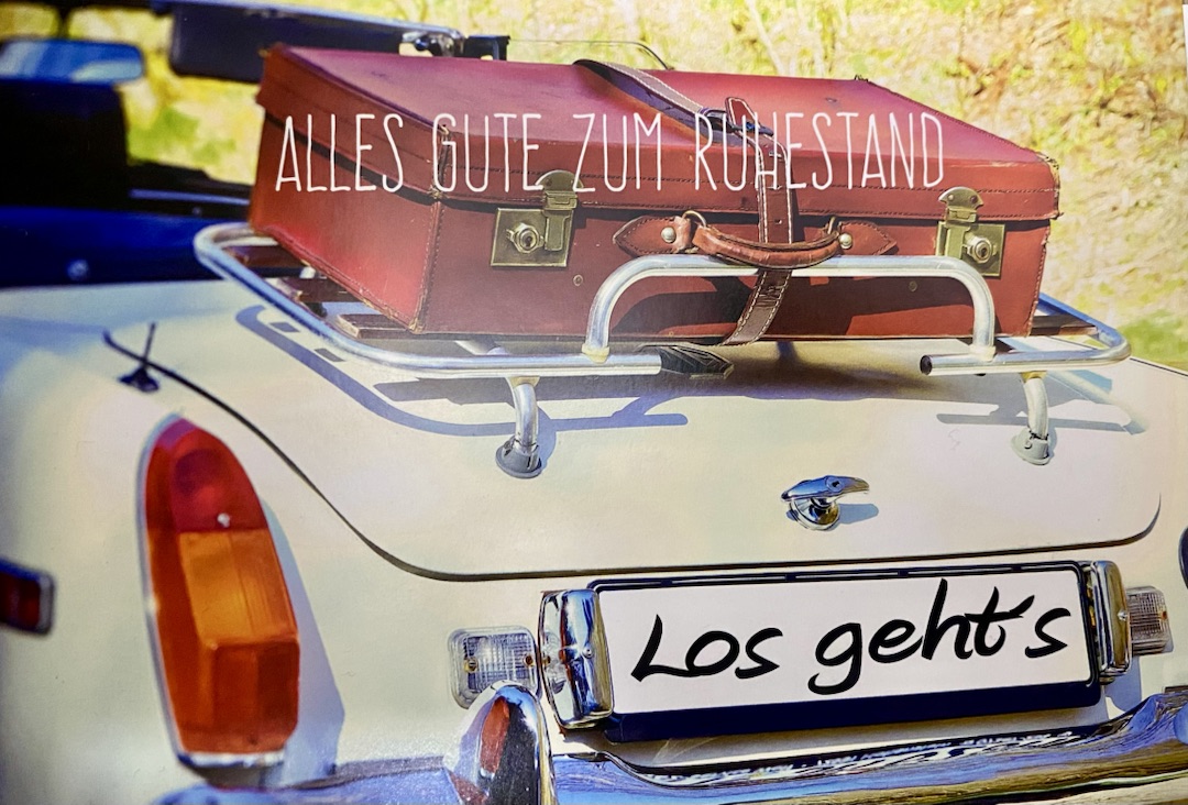 Glückwunschkarte - Oldtimer mit Koffer