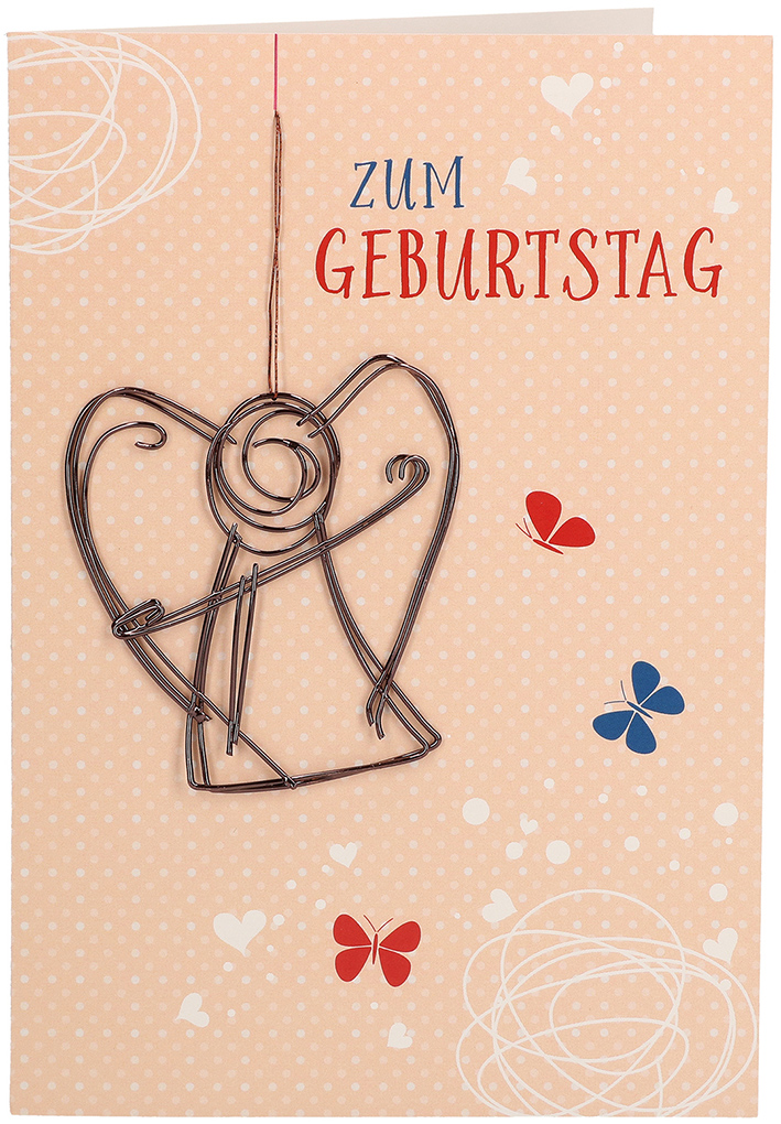 Karte zum Geburtstag - Freude & Feindraht-Engelanhänger