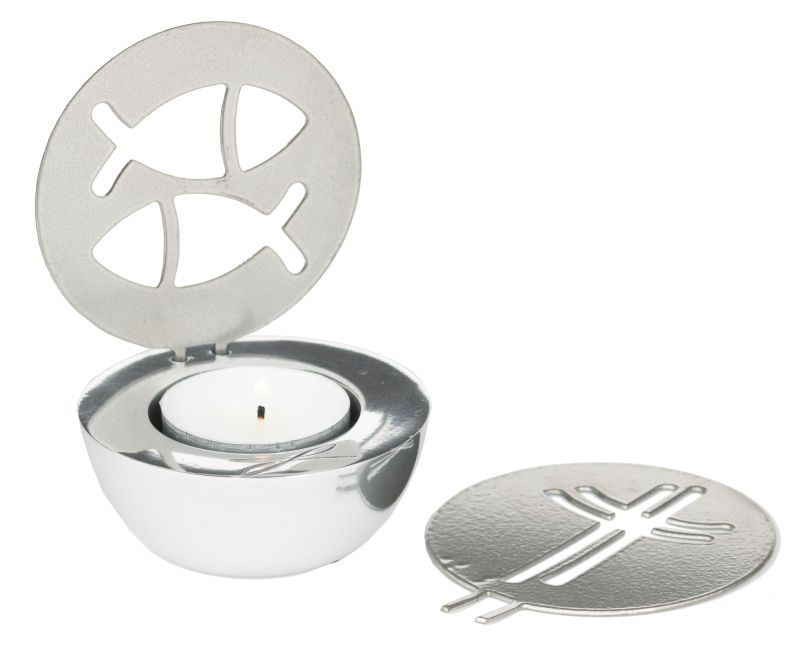 Teelichthalter - Flexibel mit Kreuz & Fischen