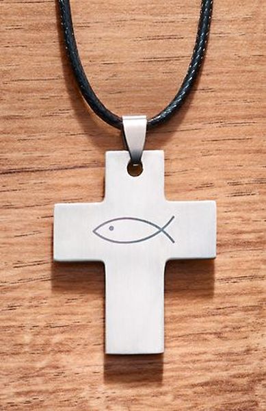 Halskette - Edelstahlkreuz Länglich & Fisch Halskette - Edelstahlkreuz Länglich & Fisch