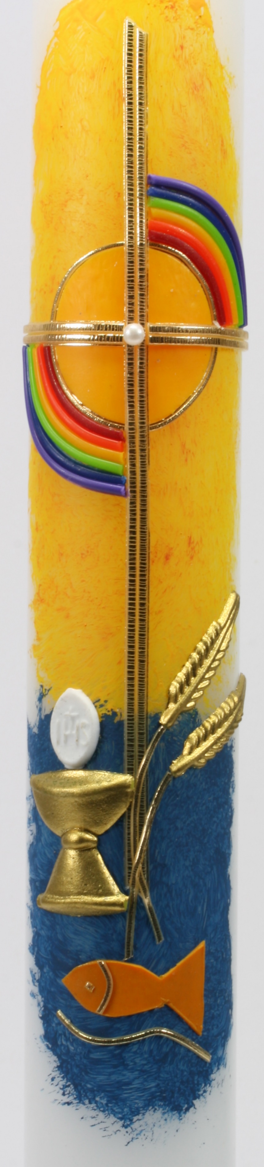 Kommunionkerze - Regenbogen, Kelch & Ähren Kommunionkerze - Regenbogen, Kelch & Ähren