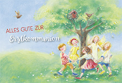 Karte zur Kommunion - Engel mit Kindern im Kreis