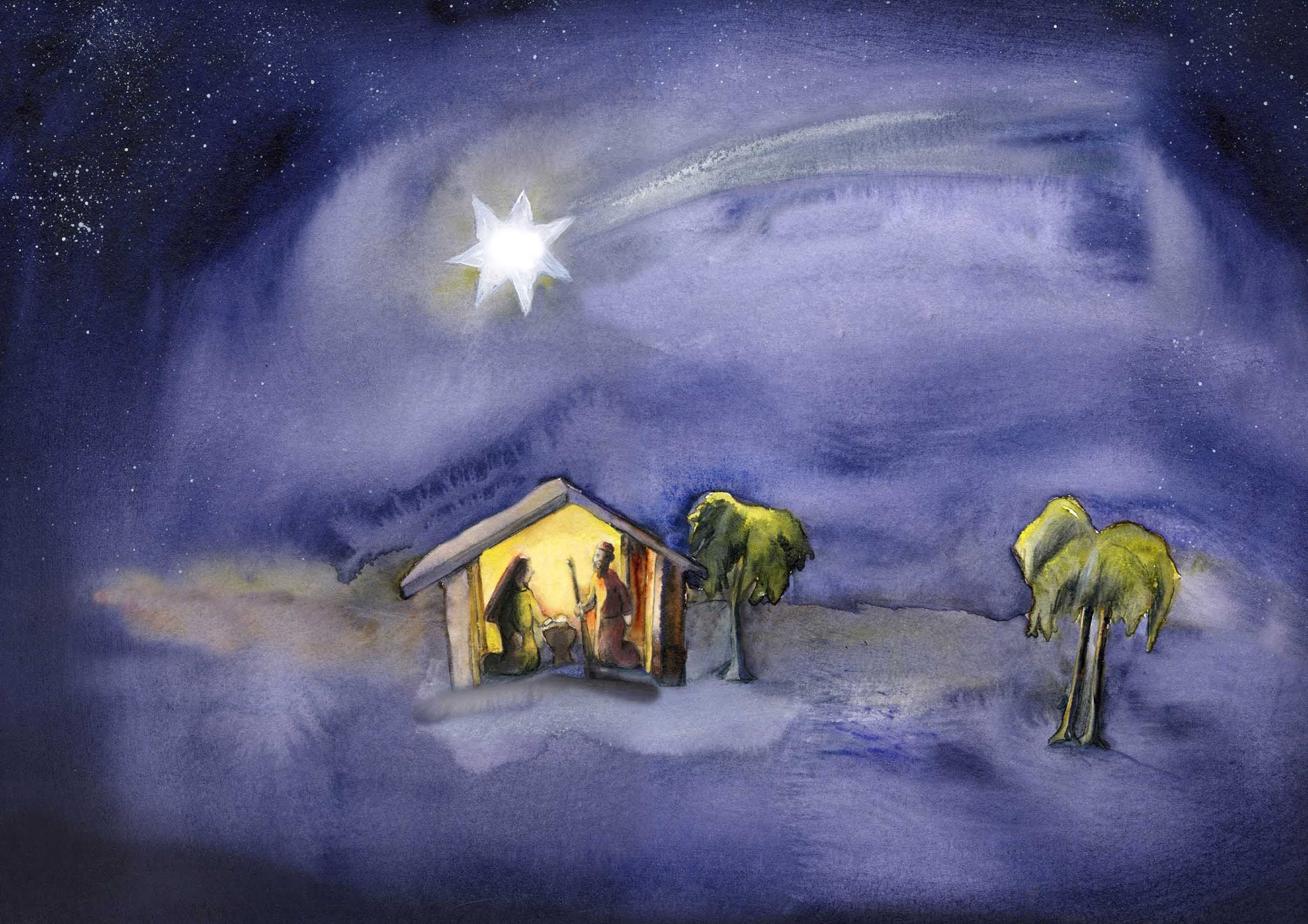 Weihnachtskarte - In tiefer Nacht geboren