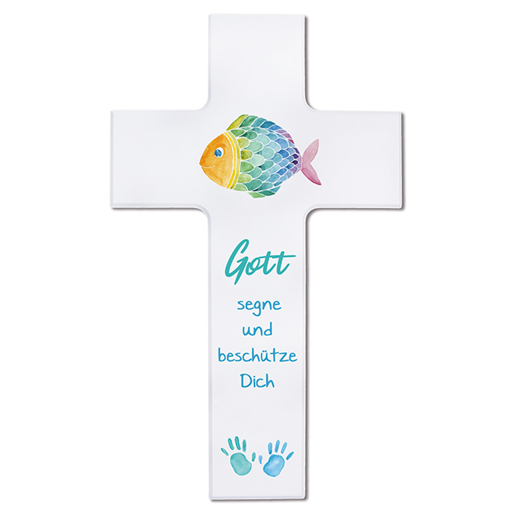 Kinderkreuz - Gott segne und beschütze dich & Fisch