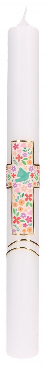 Taufkerze - Kreuz mit Blumen & Taube Taufkerze - Kreuz mit Blumen & Taube