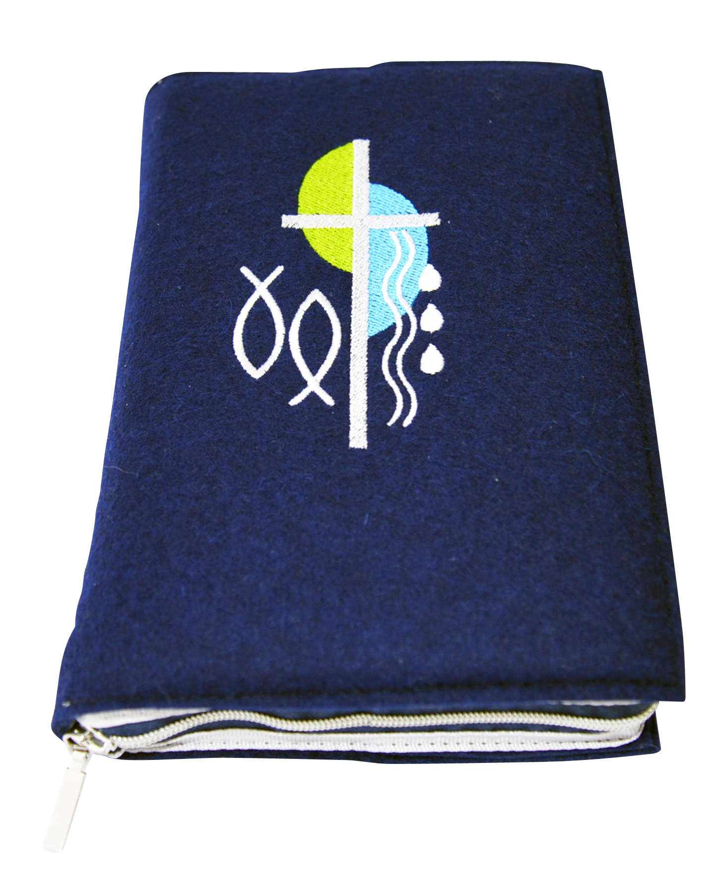 Gotteslobhüllle mit Reißverschluss - Blauer Woll-Filz Blau mit Kreuz Gotteslobhüllle mit Reißverschluss - Blauer Woll-Filz Blau mit Kreuz