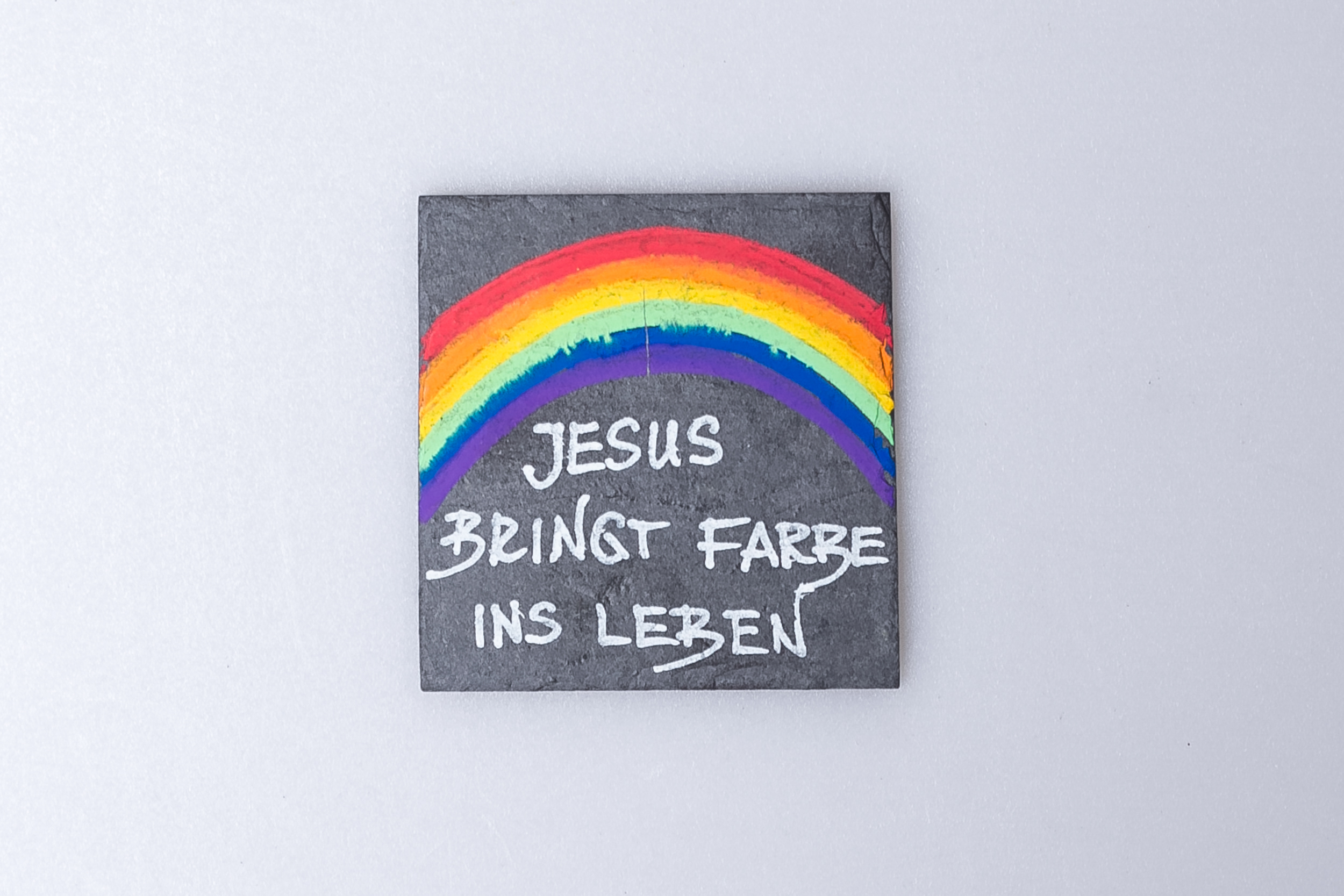 Mini-Schieferplatte - Jesus bringt Farbe ins Leben