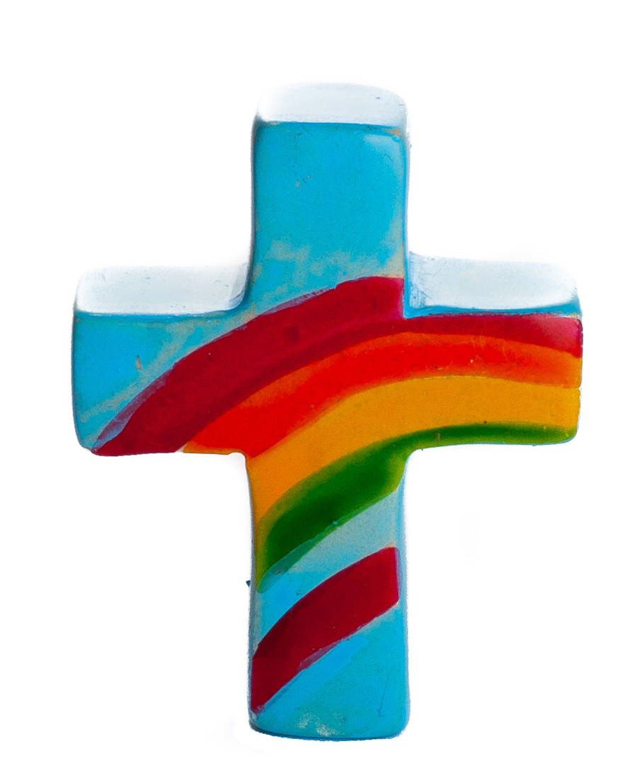 Handschmeichler - Speckstein-Kreuz mit Regenbogen