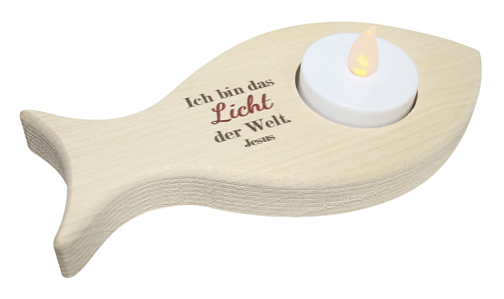 Teelichthalter - Fisch & Ich bin das Licht der Welt Teelichthalter - Fisch & Ich bin das Licht der Welt