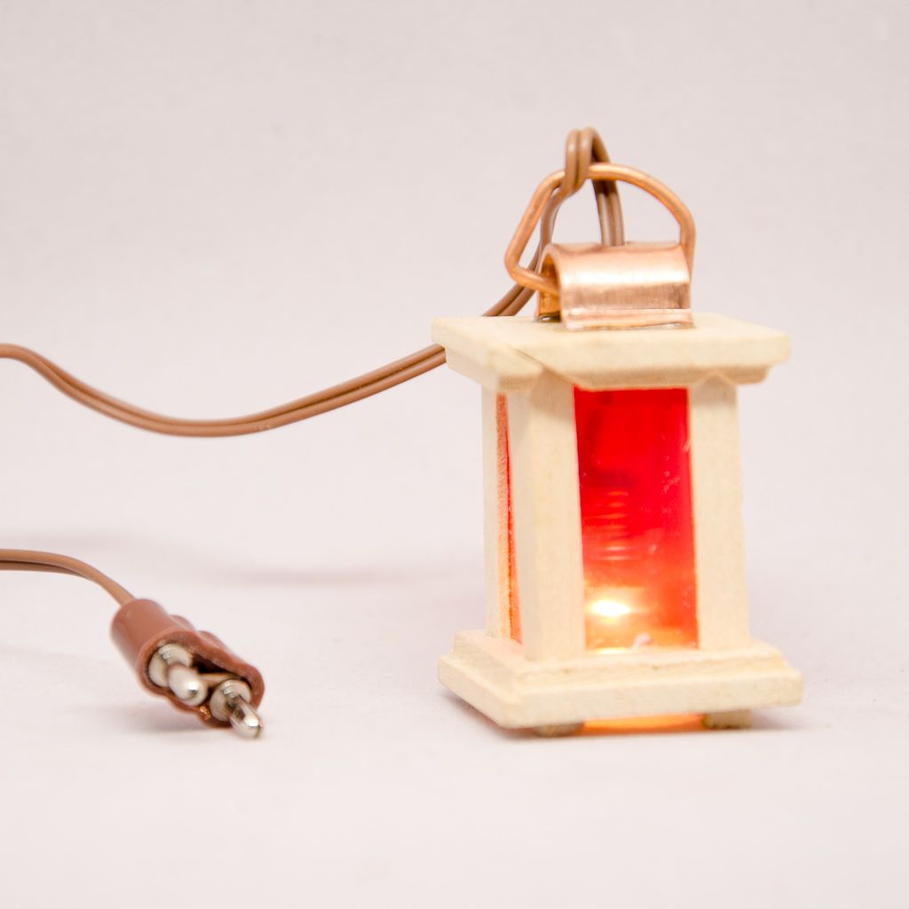 Krippenzubehör - Deckenlampe Rot & Holz