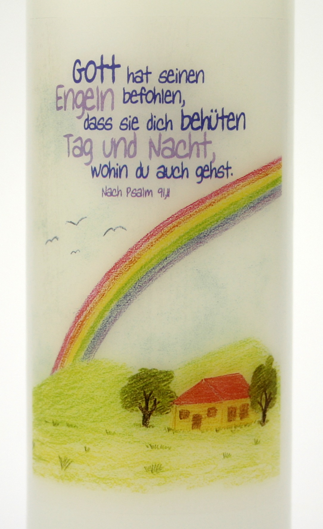 Tischkerze - Regenbogen & Haus