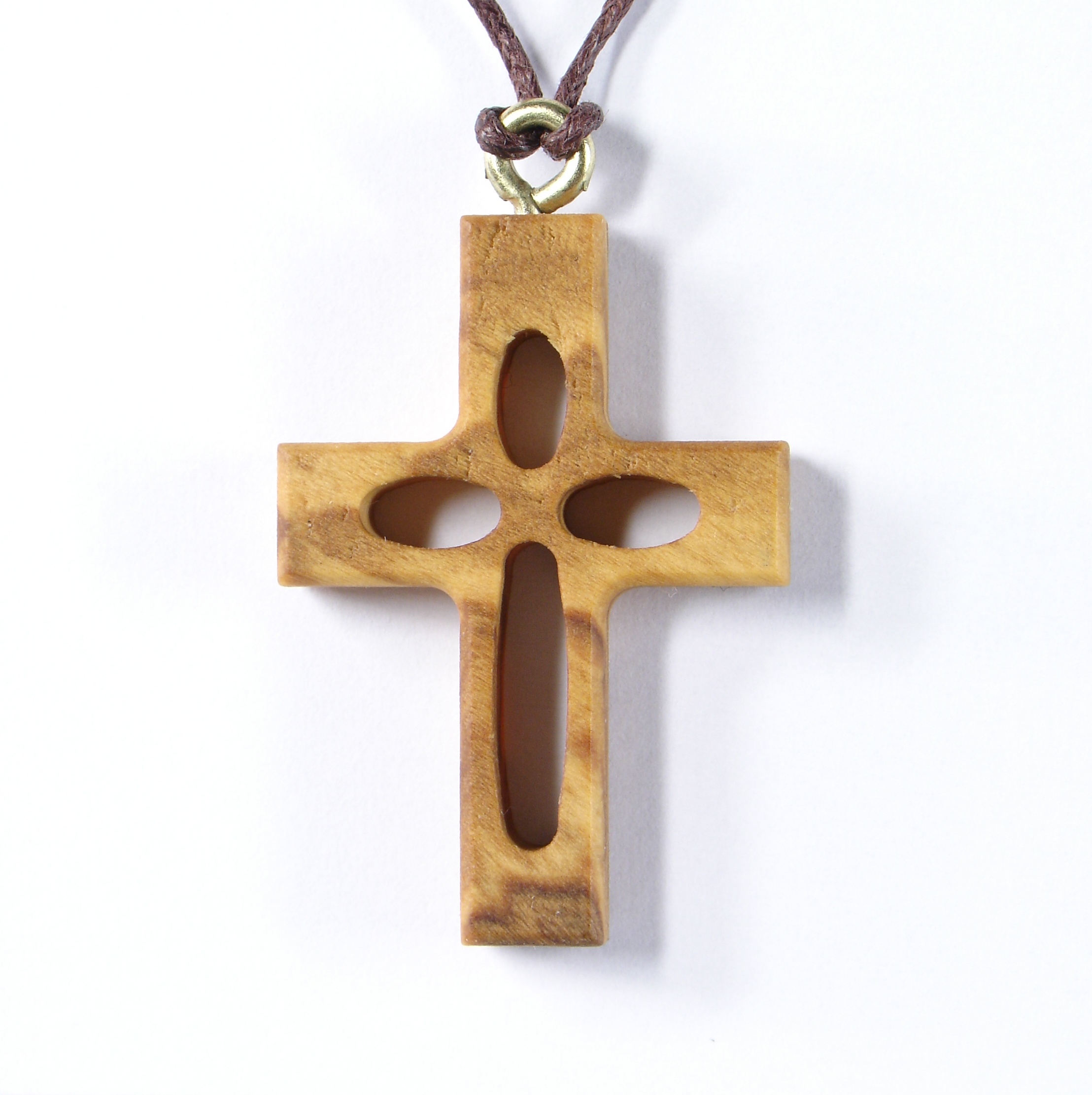 Halskette - Olivenholz & Verziertes Kreuz
