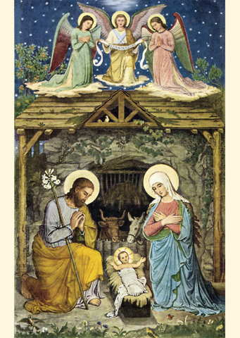 Weihnachtskarte - Engel über Stall